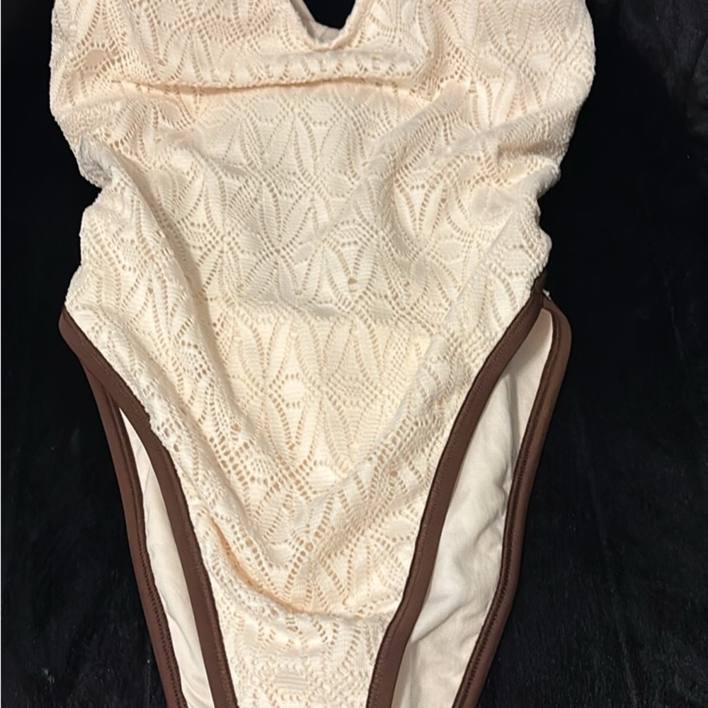 Shade & Shore Cream and Brown One Piece Swimsuit